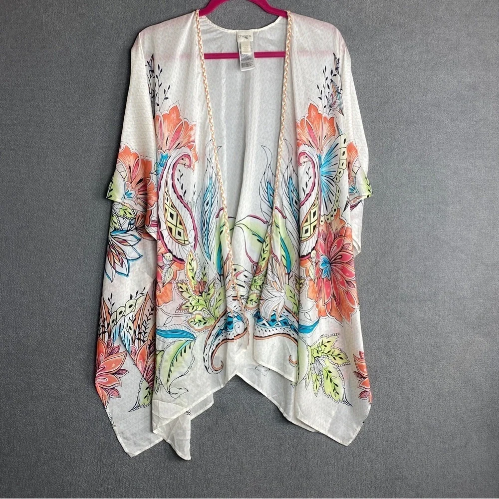Chico's Floral Kimono With Vibrant Accents In Silk And Modal One Size